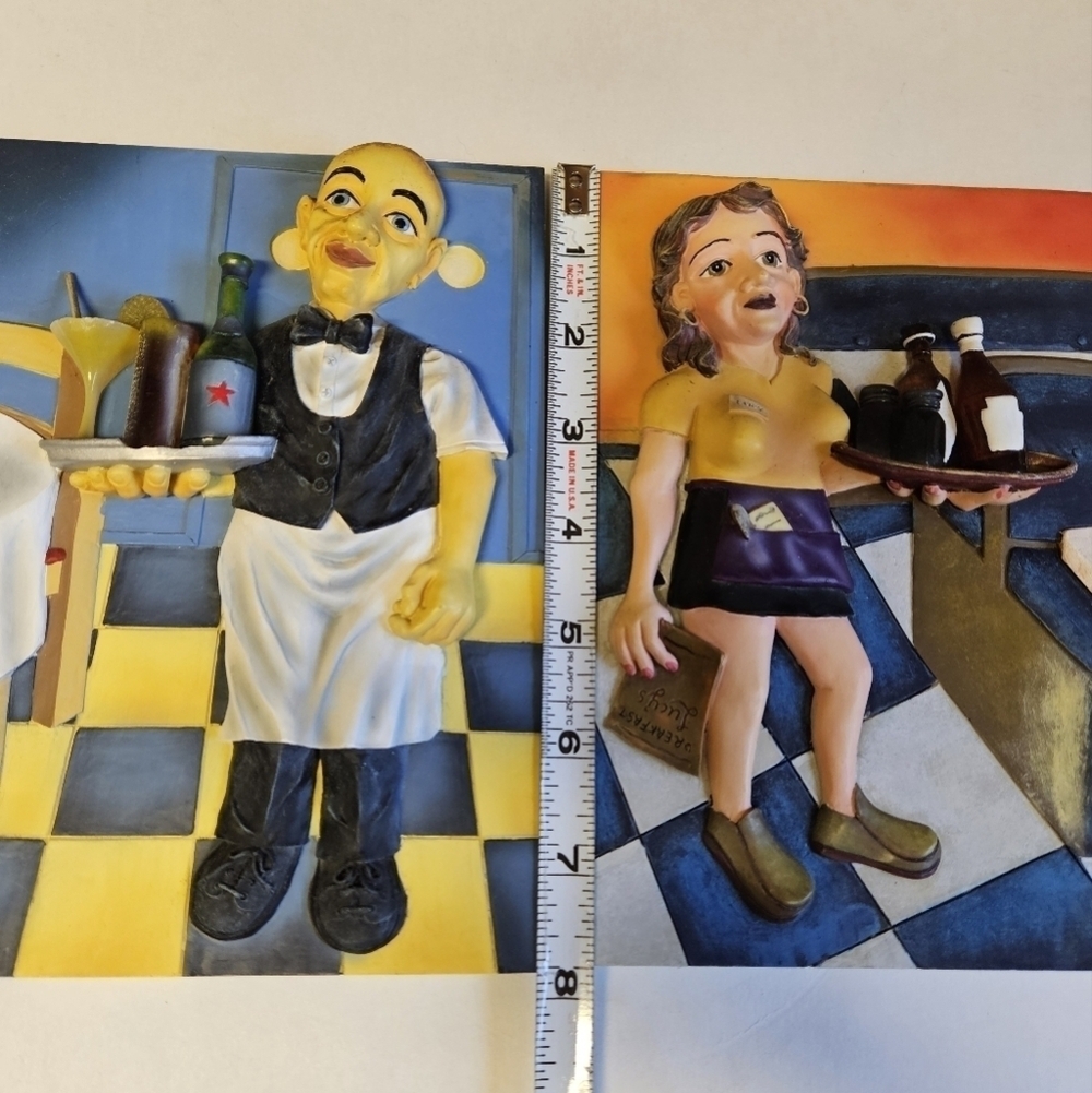 Vintage Will Rafuse 3D Restaurant Waitress and Sommelier Wall Art Tiles Set - Picture 7 of 7
